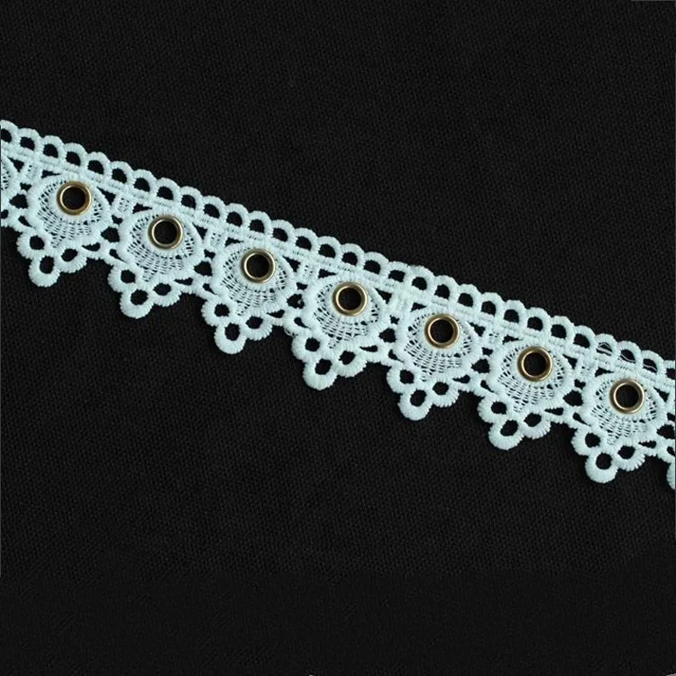 latest design white polyester eyelet lace trimming for garment