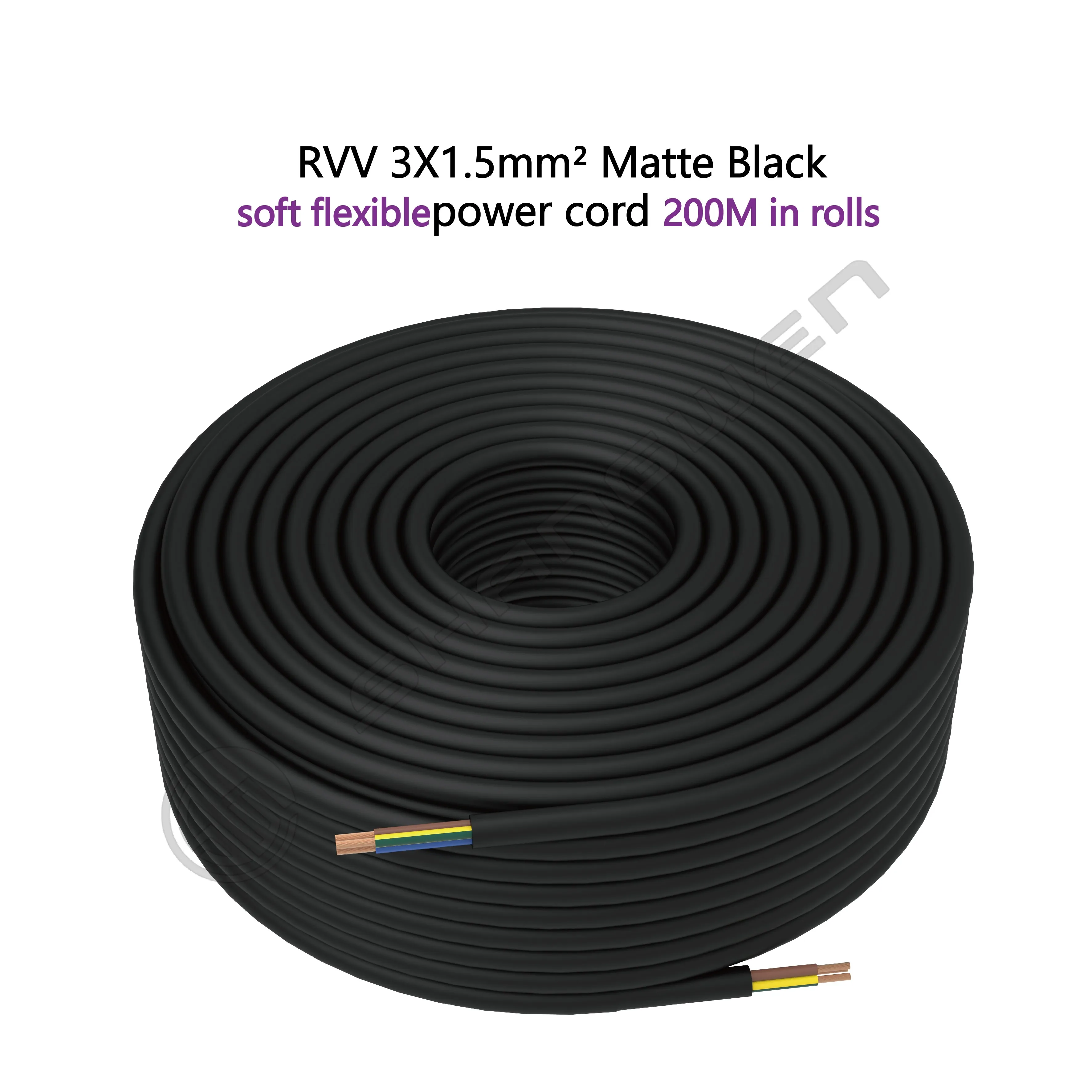 3*1.5mm² Black Power Cord CE CCC VDE RVV Power Cord 3 Core Flame Retardant H05RR-F 300/500V Soft Bare Copper Power Cord