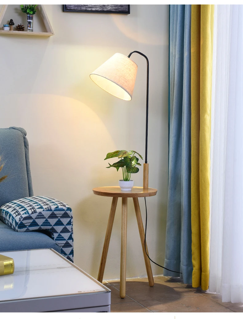 Tripod base small living room morden simple fabrics lampshade warm light floor lamp with table