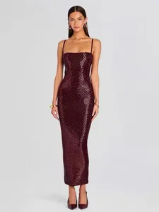 Bettergirl New 202 Spring Fashion Luxury Beaded Long Dress Sexy Red Elegant Bandage Dress