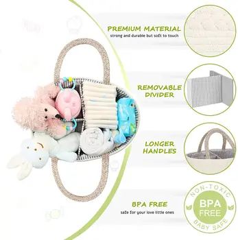 100% Cotton Rope Baby Basket Table Diaper Storage Caddy, Portable Diaper Caddy For Baby Stuff, Best Baby Shower Gifts
