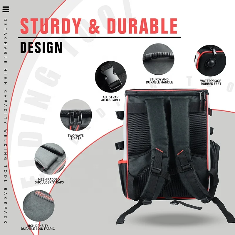 TRQ Factory Custom Welder Backpack Welding Tool Bags with Helmet Pouch Welding Tools Backpack