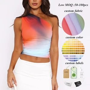 Factory Oem Wholesale Custom Printed t Shirt Asymmetrical One Shoulder Women Sexy Slim Fit Sleeveless tank Top t Shirt