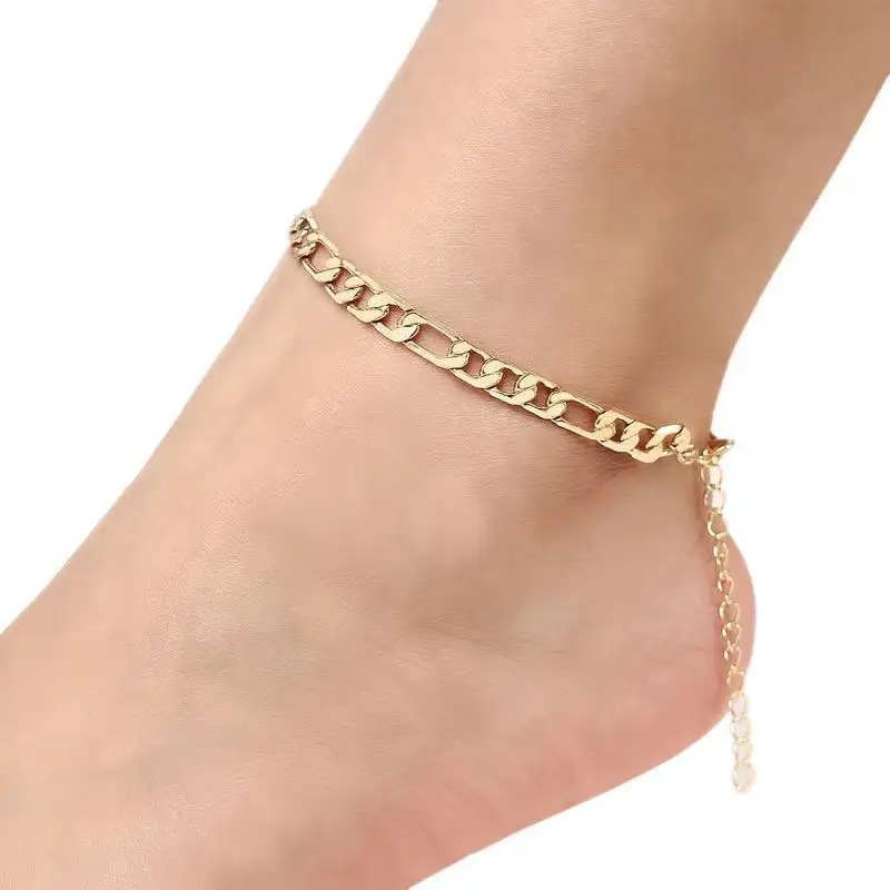 8K Gold Plated Chunky Fashion Summer Female Barefoot Link Chain Ankles(图1)
