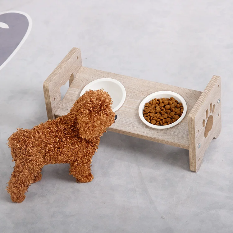 Фарфоровая керамическая миска для воды с деревянной рамой и регулируемой высотой для еды для собак, кошек, домашних животных
