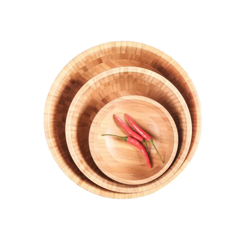Wholesale Factory Eco Friendly Large Capacity Customized Logo Kitchenware Handmade Serving Bamboo Fruit Salad Bowl