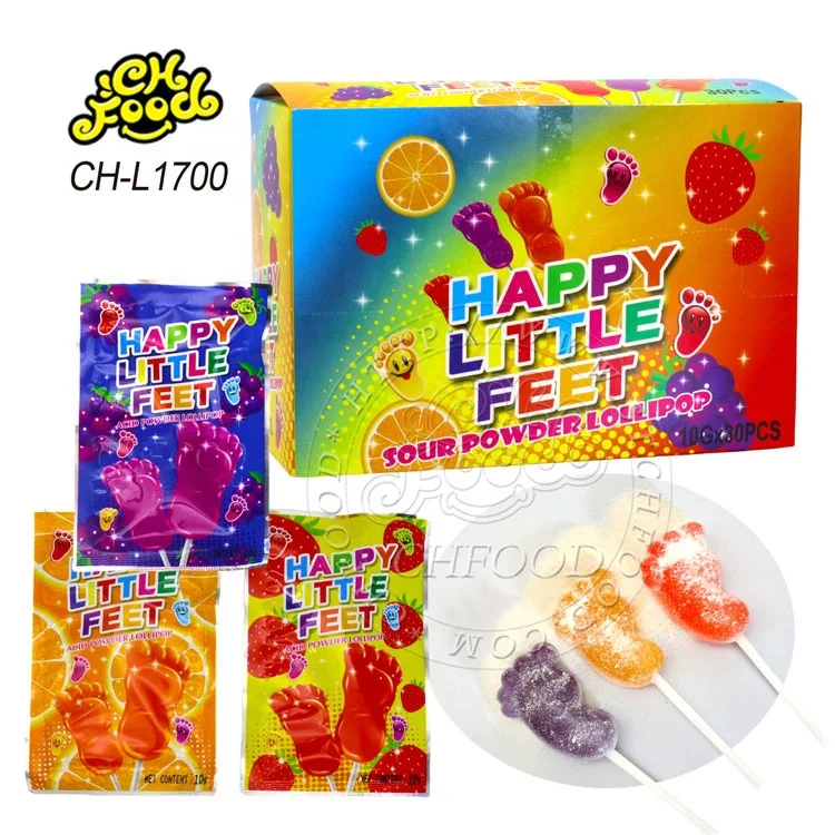 Halal Funny Foot Shape Lollipop With Sour Powder Candy