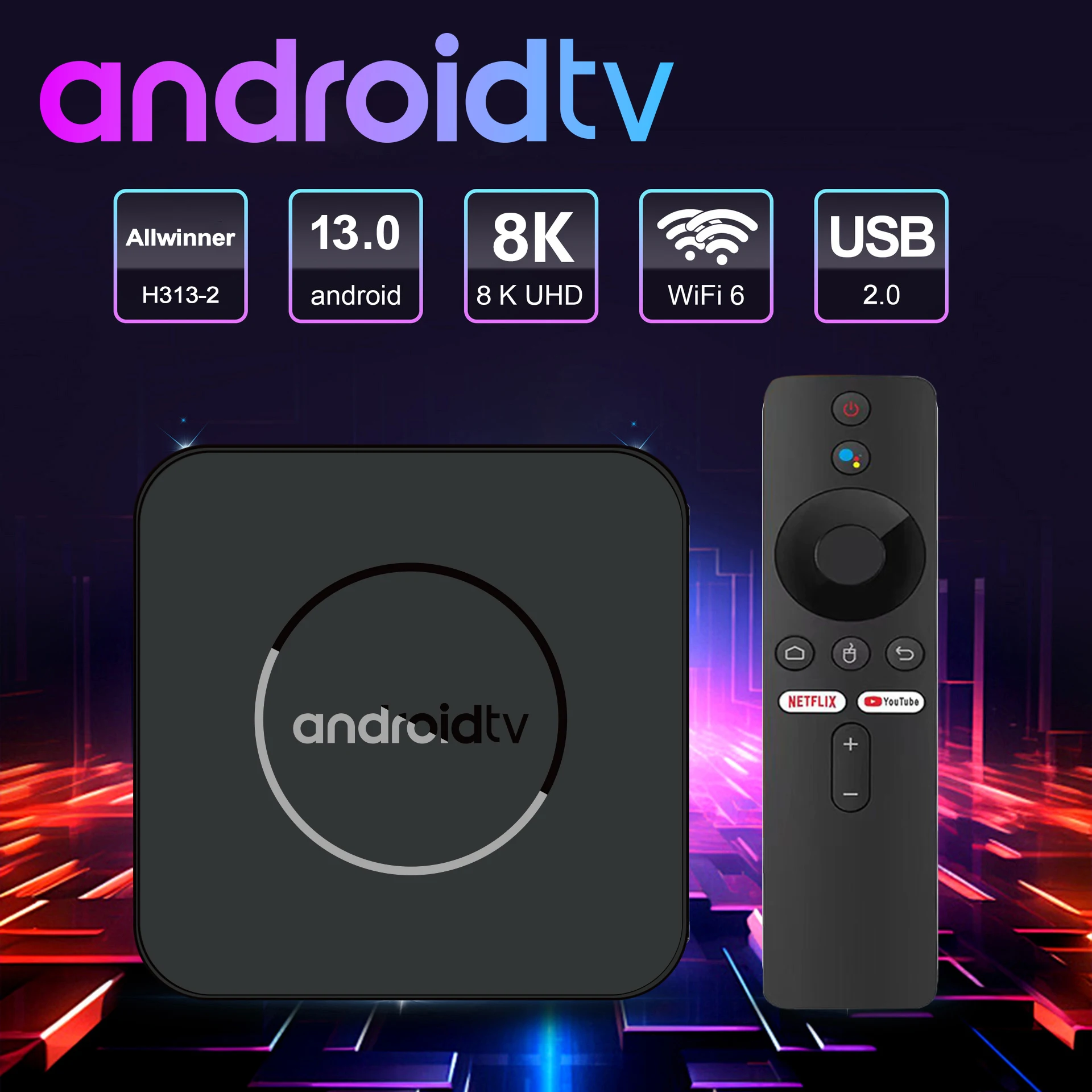 Android TV Box Allwinner H313 2gb 16gb Dual Band WIFI6 Video Player with Voice Remote Control Set Top Box