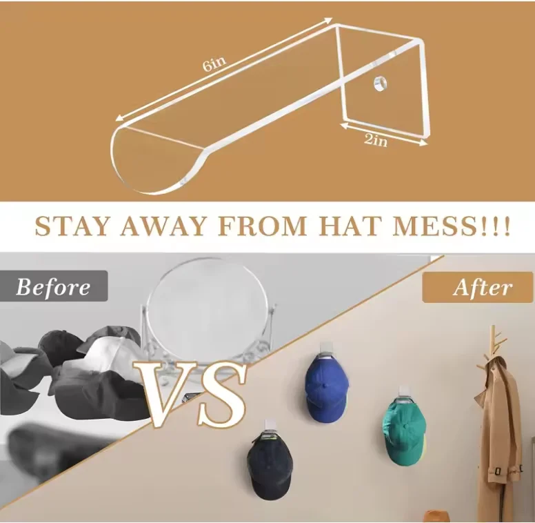 Wall Mount Hat Racks For Baseball Caps Hat Hooks Cap Holder Acrylic Hat ...