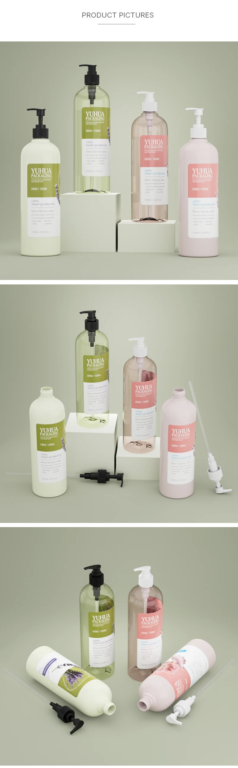 1000ML Luxury Eco-Friendly Plastic Pump Bottle for Shampoo Conditioner with Lotion Pump