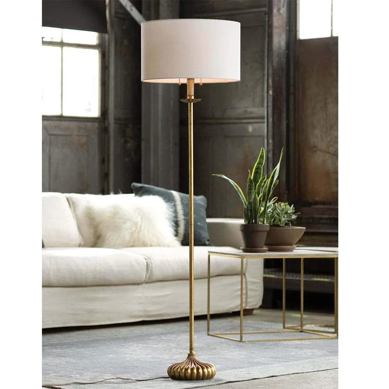 Custom French Retro Simple Hotel CountryLEDBedside Bedroom Living Room Study Wrought Iron Fabric Shade Floor Lamp