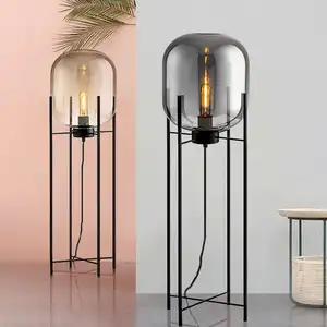 LED Floor Lamp Decorative Tripod Lamp RGB Standing Light Glass Stand E27 Base Metal Modern Living Room Office Black