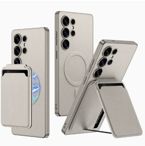 Factory Wholesale Business Plain Leather Built-in Magnetic Charging Card Holder Phone case for Samsung S25 S24 S23 ultra