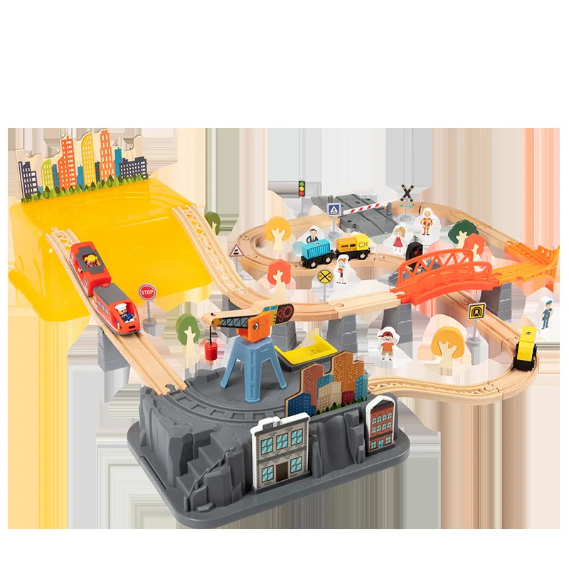 Interaktives, batteriebetriebenes elektrisches Eisenbahn-Spielset aus Holz zur frühen Bildung für Jungen und Mädchen 3-7 Jahre, Weihnachts- und Geburtstagsgeschenk