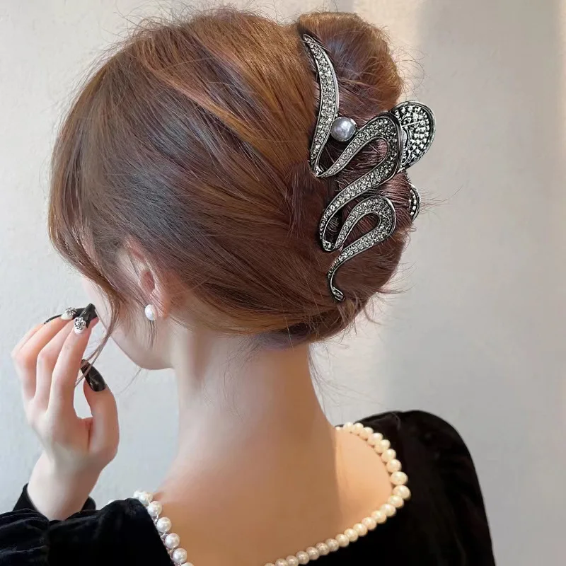 4 Barrettes Cheveux Serpent Strass - Cristal Éclatant - Accessoire Femme/Ado - Doré