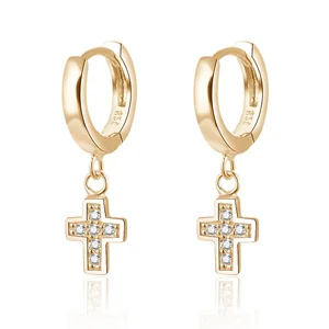 POLIVA Women's Trendy Sterling 925 Silver Hoop Drop Earrings Gold Plated Cross with AAAAA Cubic Zircon 20 Pairs PSS1101ER