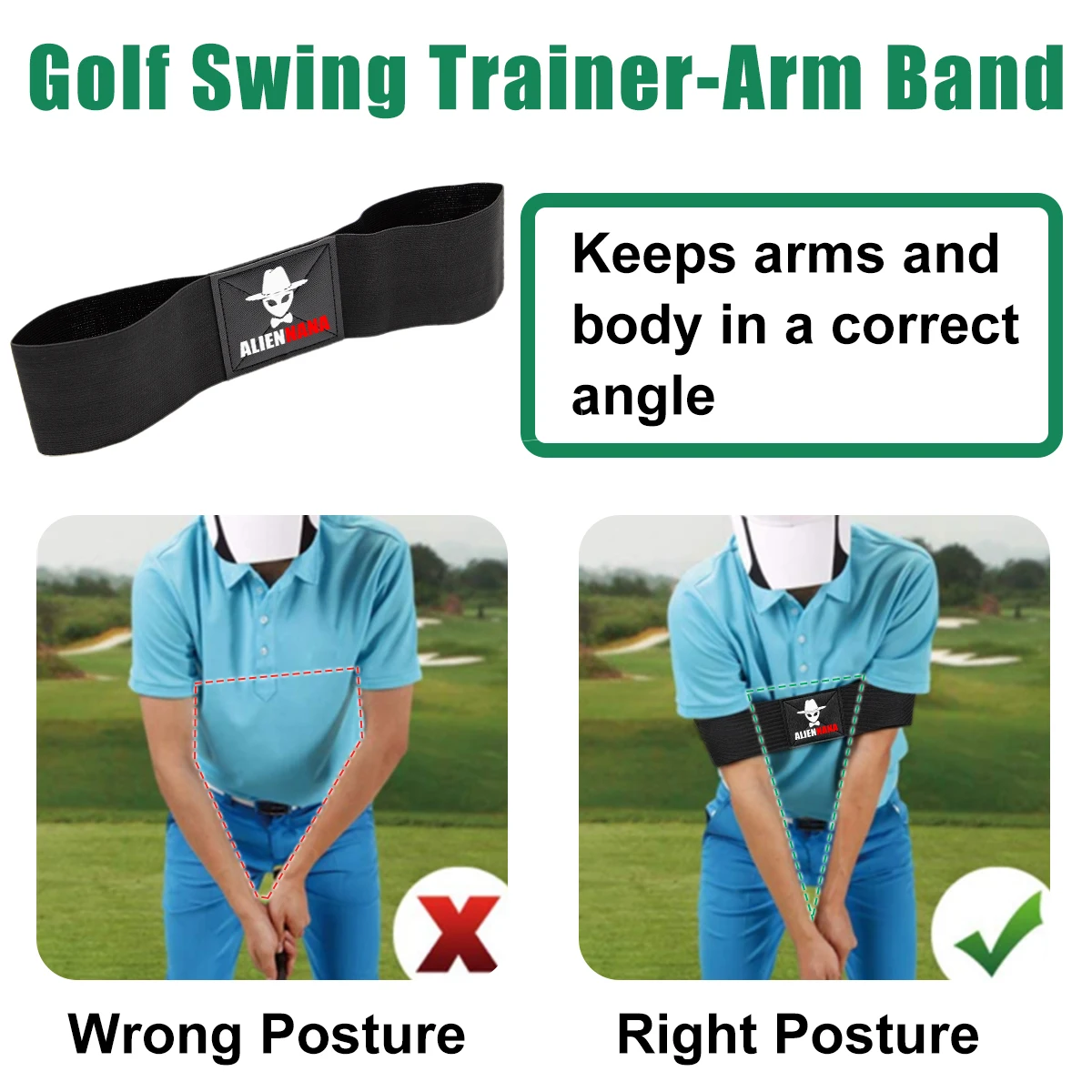 Set di 2 fasce elastiche da braccio per allenamento swing da golf