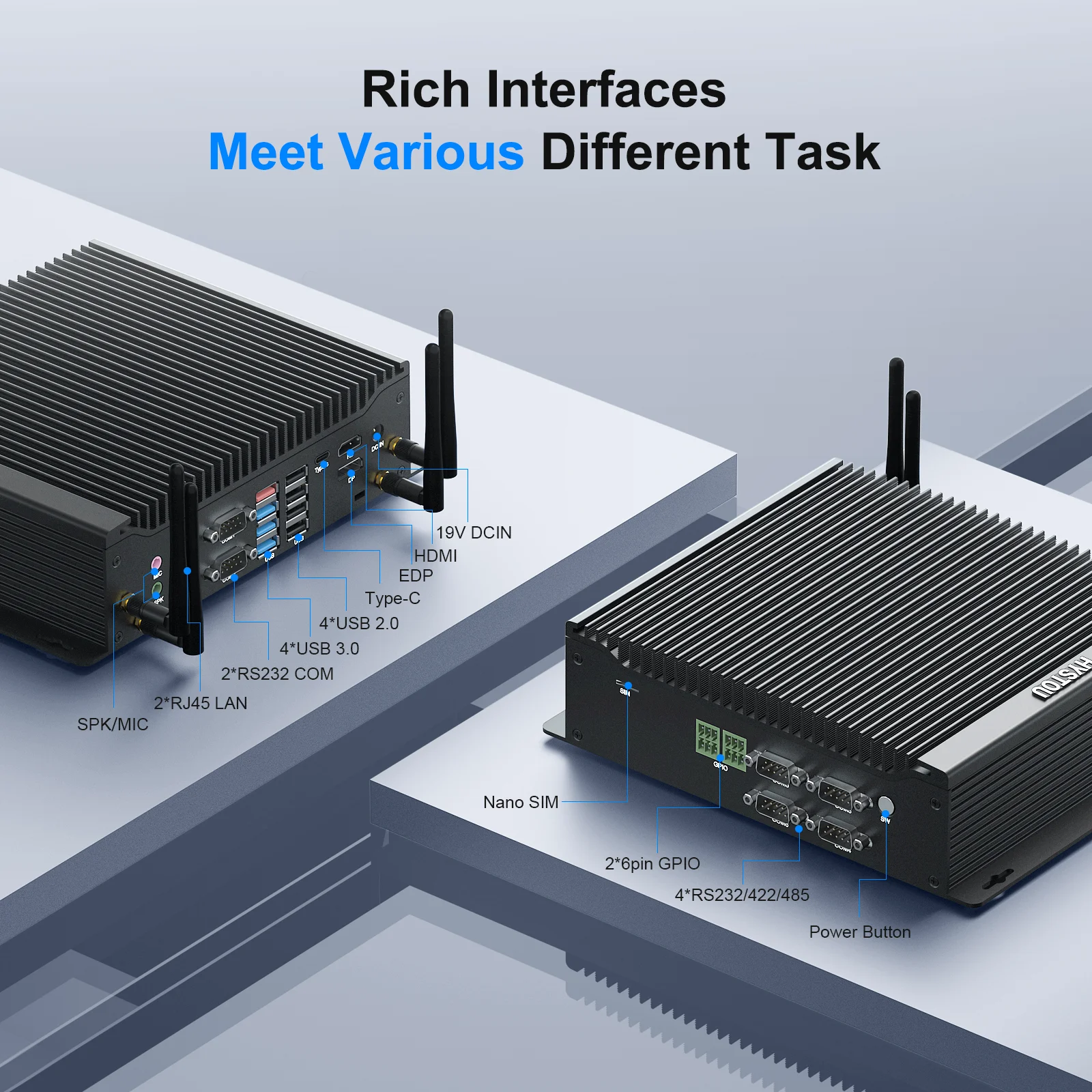 HYSTOU Factory Desktop Computer Intel Core I5 10310U Dual DDR4 GPIO 6 COM Triple Display Industrial Fanless Mini PC