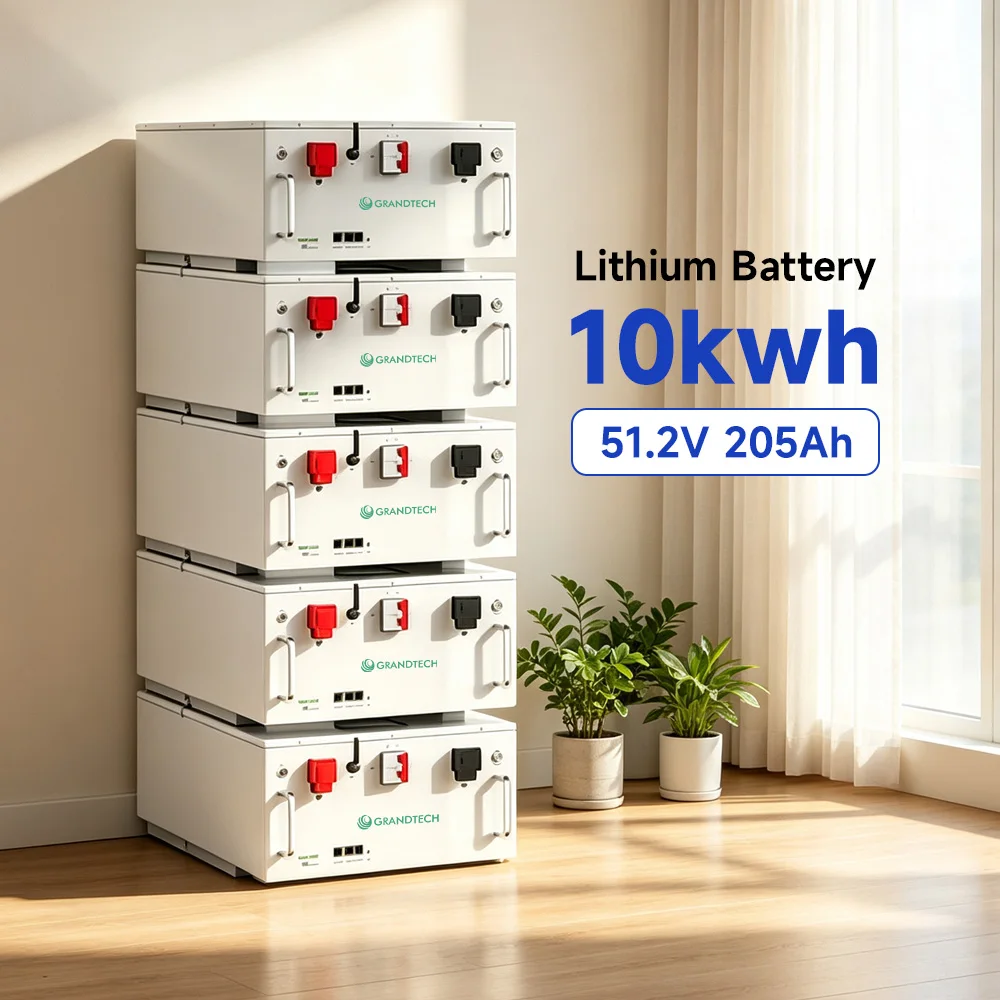Grandtech Stackable LiFePO4 Battery Pack 51.2V 48V 10kWh 15kWh 20kWh 30kwh High Density Home Energy Storage System Solar Battery