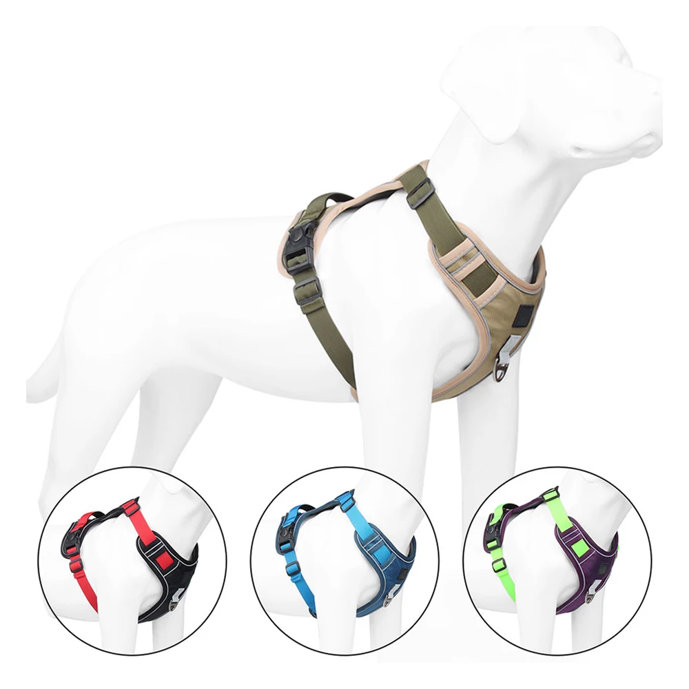 Heavy Duty Adjustable No Pull Reflective Dog Harnesses Breathable Safety Pet Harness With Front