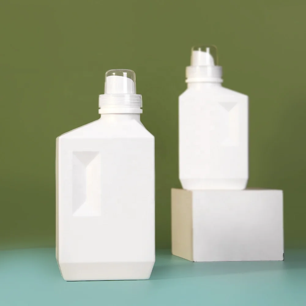 White Square Empty Refillable HDPE Plastic Laundry Detergent Liquid Bottle 1L 1000ml 500ml