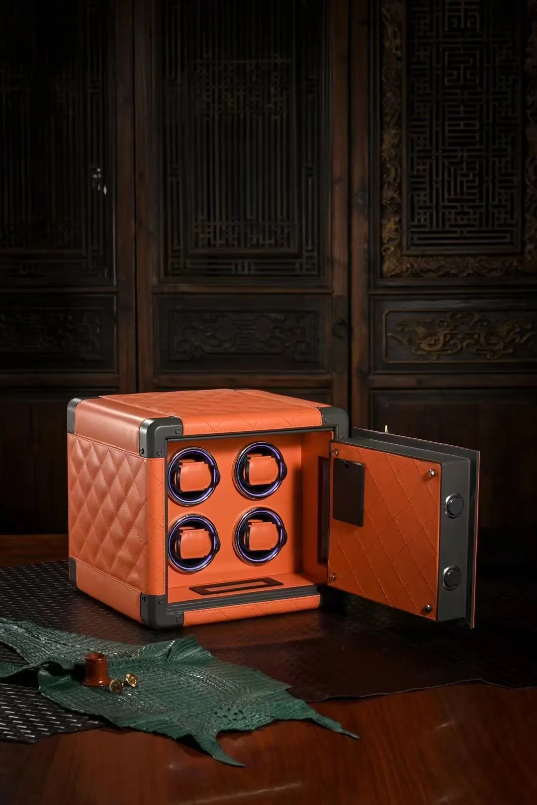 Embers Luxury Leather Watch Winder - Safe Box with 4 Slots