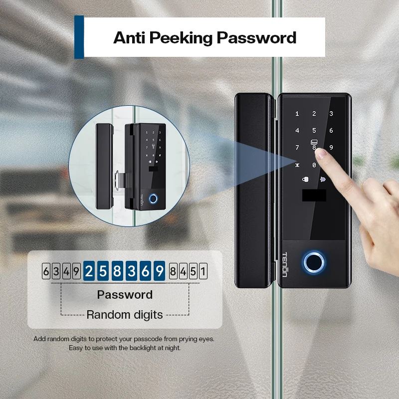 TENON K5 Remote Control Digital Fingerprint Lock Automatic Smart Glass Door Lock