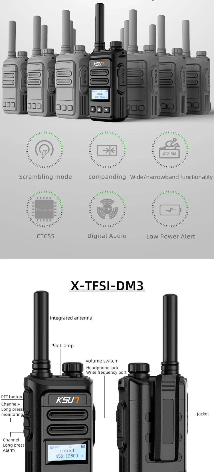 KSUN DM3 DMR Woki-Toki Scanner UHF 2 Way Radios Long Range Walkie ...