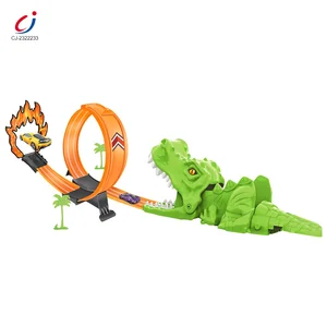 Chengji Juguetes DIY Assemble Shooting Die Cast Car Plastic Dinosaur Launch Railway Track Toy Dinosaur Ejection Rail Car