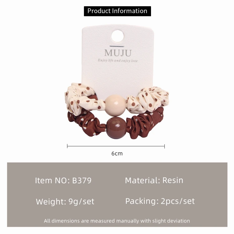 2Piece Set of New Pearl Scrunchie Hair Tie Printed Cloth Fold Thick Rubber Band High Elastic Ponytail Head Rope for Girl