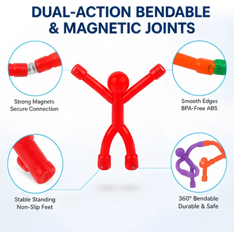 Magnet Bendable Figure Toy Plastic Man Fidget Ornament Set Rainbow Color Stress Relief Desk Decor Wholesale Gift Girls  Fun Art