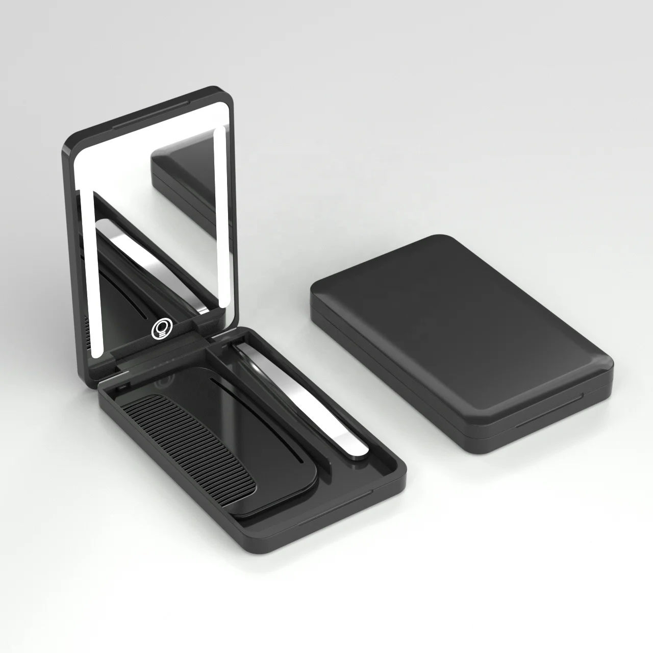Logo Custom Portable Makeup Mirror With Hair Brush and Tweezer LED Rechargeable Makeup Mirror
