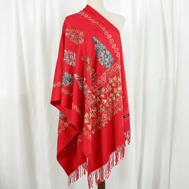 Chal pashmina de cachemir para mujer con bordado y borlas_voghion.com