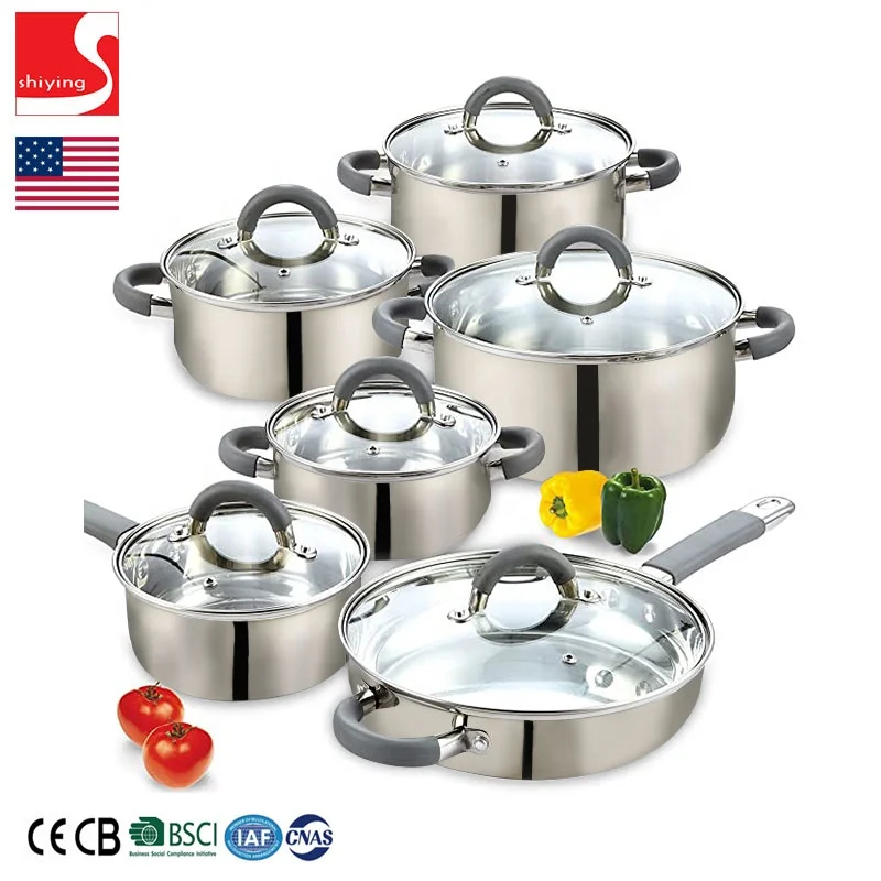 sy-kitchenware stainless steel cookware set silver