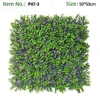 Panel de pared de eucalipto verde claro con hierba de flor púrpura