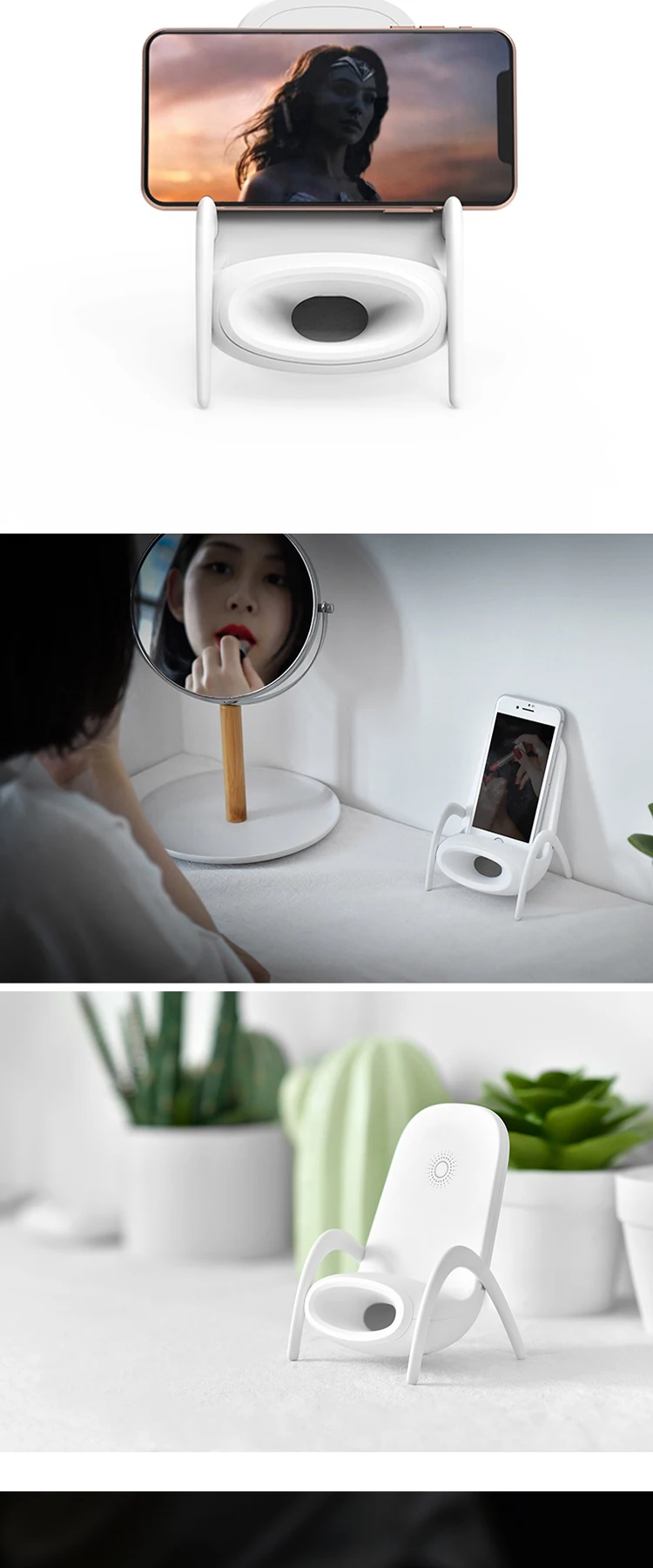 Portable Mini Chair with 10W PD Fast Charging Electric Wireless Charger with Flexible Desktop Stand for Mobile Phones Earphones