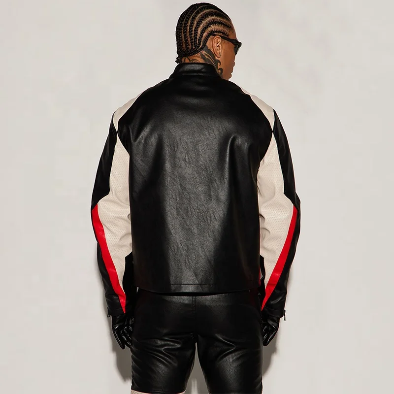 Men's Biker Racing Bomber Zipper Embroidered Patch Leather Crop Motorcycle Jacket For Men_voghion.com