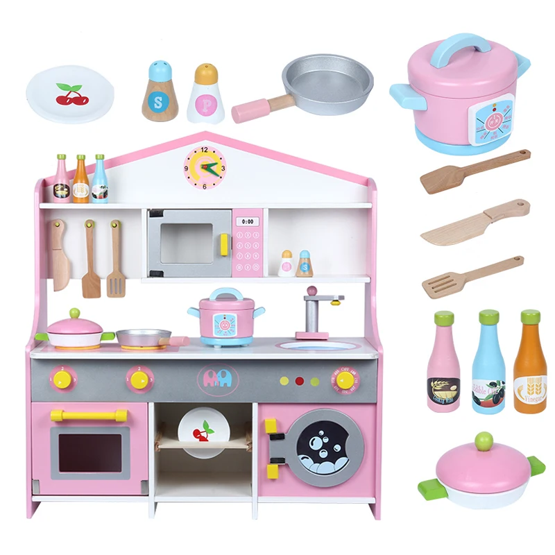 Kids Cooking Toy Washing Machine Toy Pretend Play Wooden Kitchen Toy for Kids
