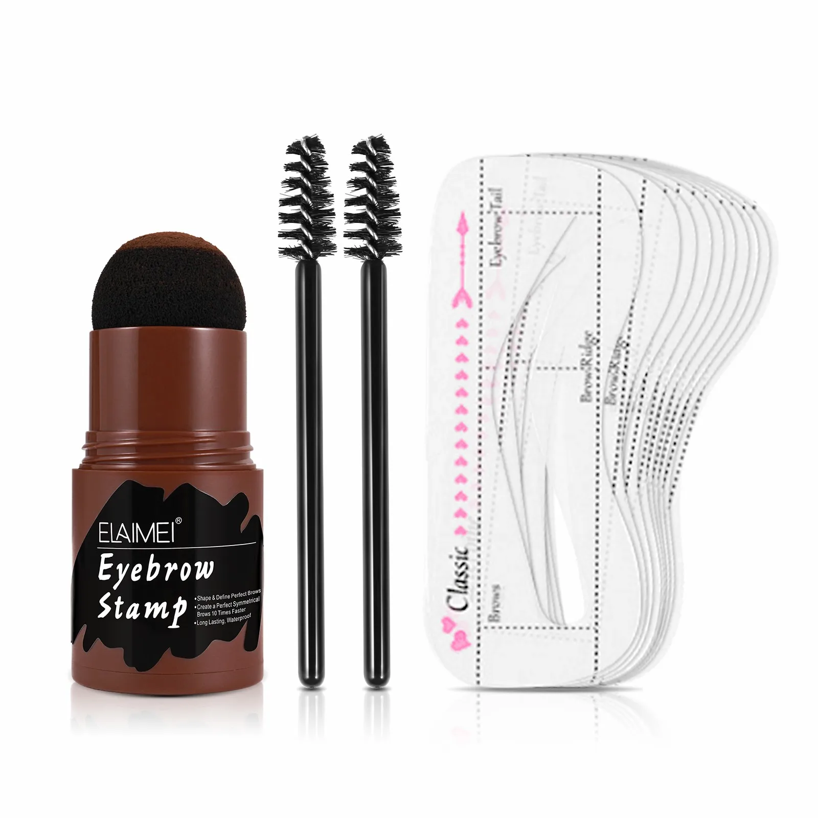 ELAIMEI   Waterproof One Step Brow Stamp Shaping Kit Eyebrow Powder Stamp Brow Stencil and Stamp