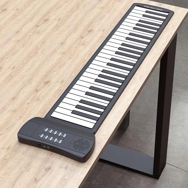 Konix PM49 Low Cost 49 Keys Black and White Flexible Keyboard Kids Instrument Musical School Students Hand Roll up Piano
