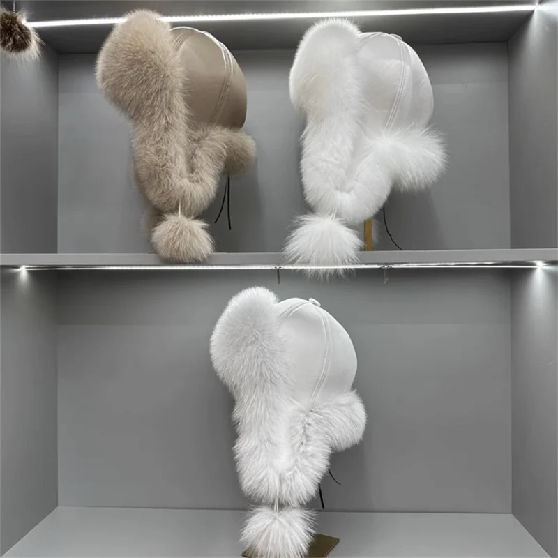 Wmfur Winter Camping Thicken Russian Fur Hats Ear Flap Cape