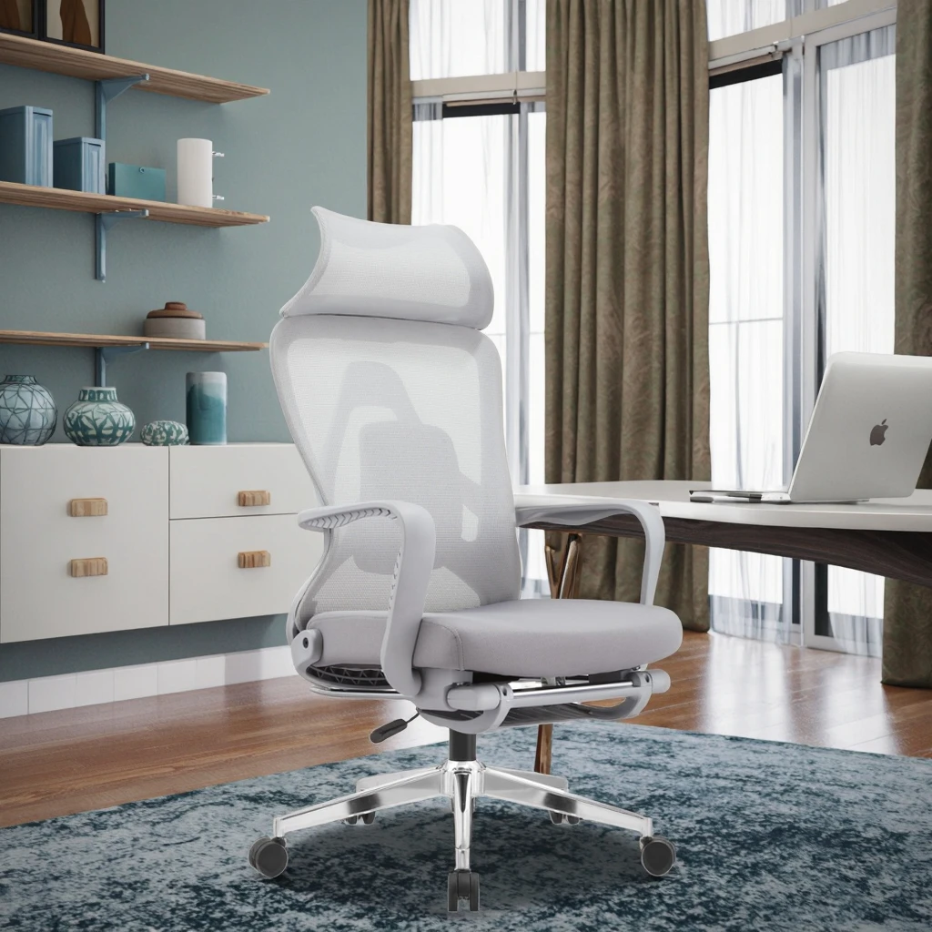 New Arrival WX-06 Gray Ergonomic Lounge Chair Multi-Adjust Lumbar System 340mm Base Professional Office Nap Chair Flexible PP 6