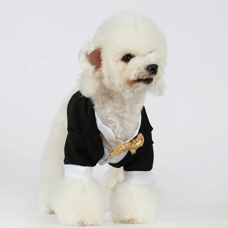 Dog Tuxedo Pet Suit Small Medium-sized Dog Clothing Puppy Wedding Gold Bow Tie Suit