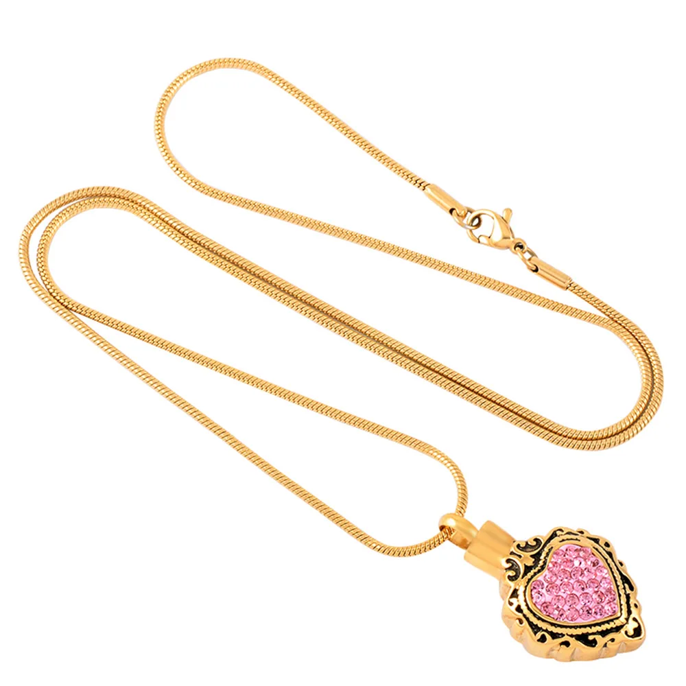 Cremation jewelry stainless steel urn with heart-shaped gemstone urn pendant with filling kit for cremation funeral