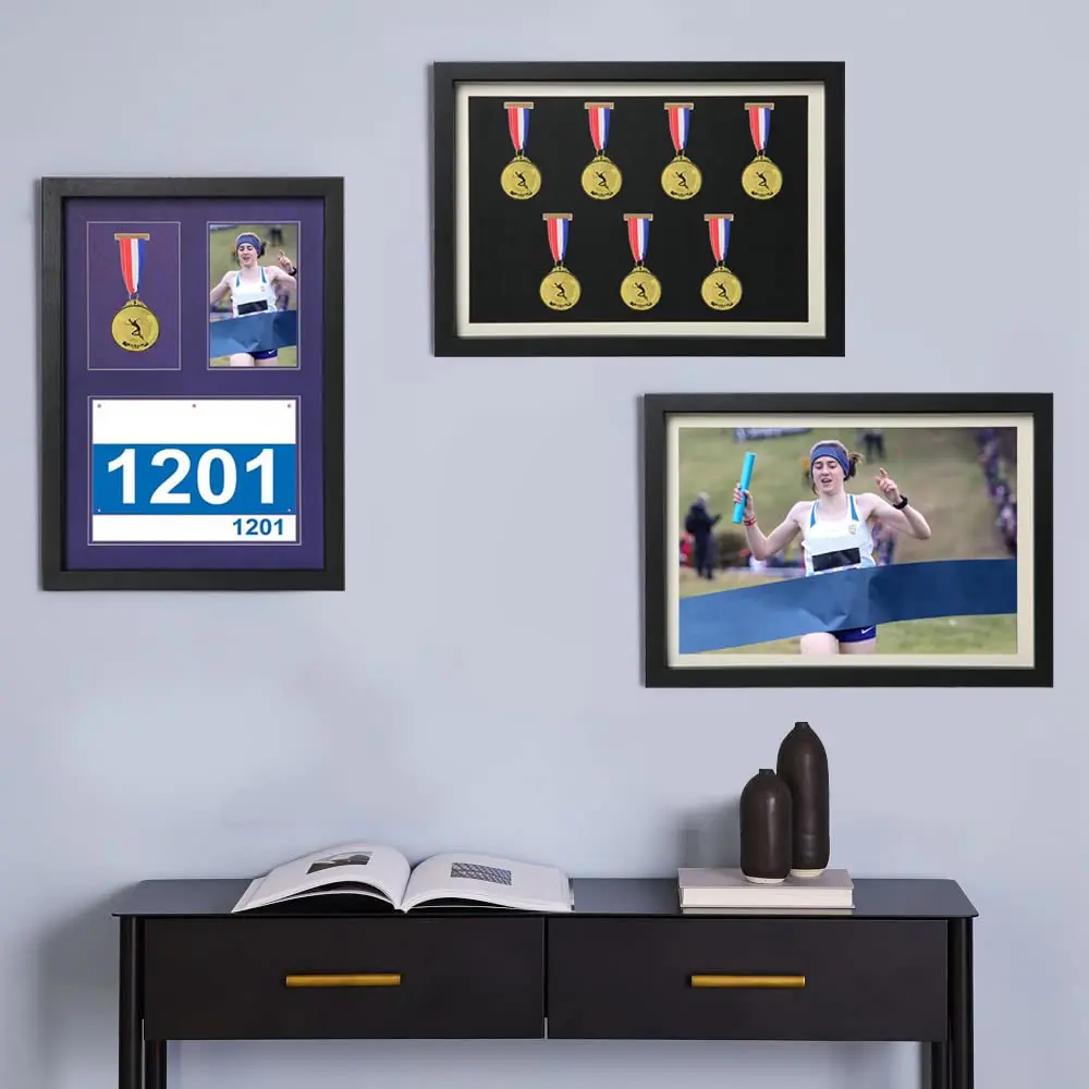 A3 Shadow Box for Medals and Race Bibs Display UV Printed Large Picture Frame for Marathon Runner All Sports