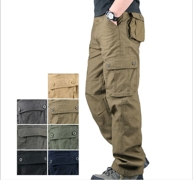 Mens Cotton Military Cargo Pants 6 Pockets Casual Work Combat Trousers  Male Military Army Camo Cargo Pants Plus Size 42 44  Casual Pants   AliExpress