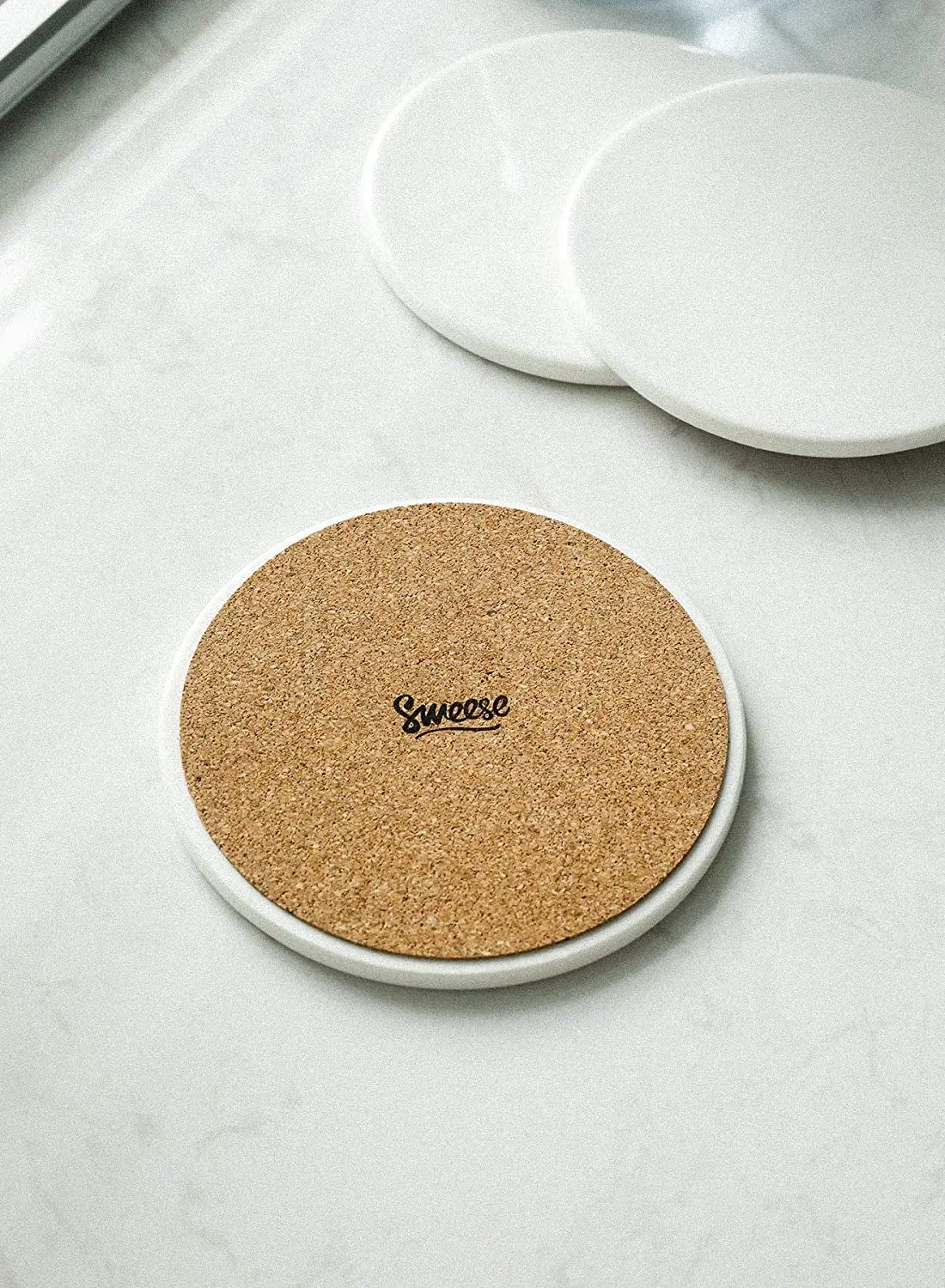 Matte Ceramic Blank Sublimation Coasters with Cork- 10.8cm White