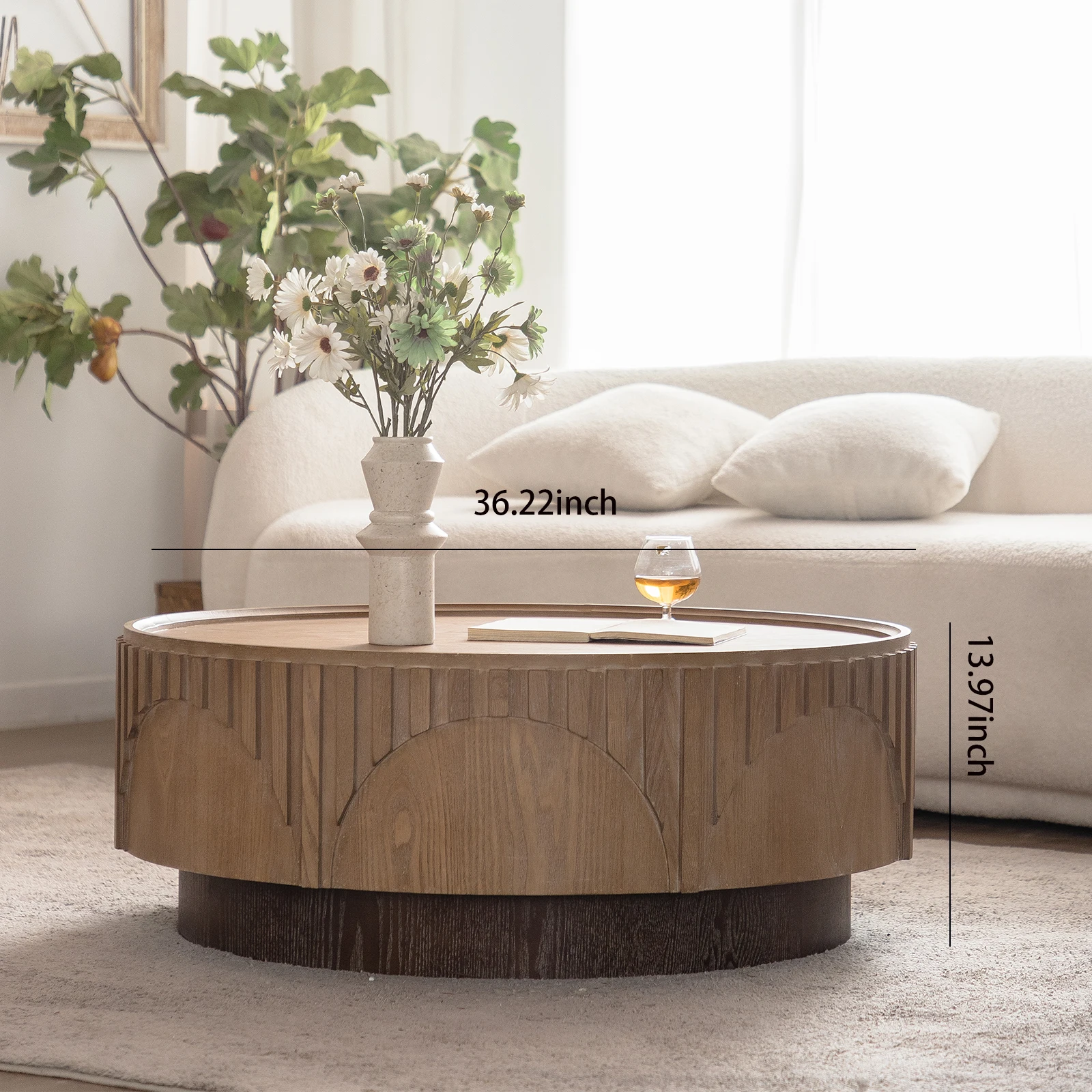 Aurelle Carved Drum Coffee Table — product detail
