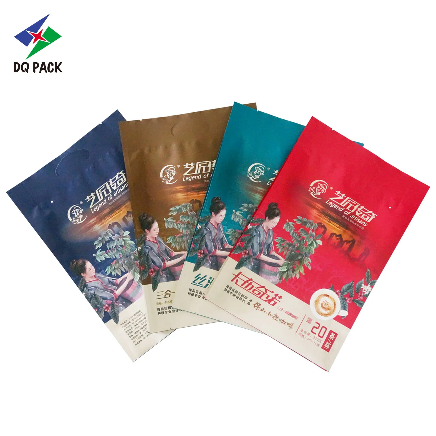 DQ PACK Free samples Flexible packaging Aluminium with gusseted pouch for coffee