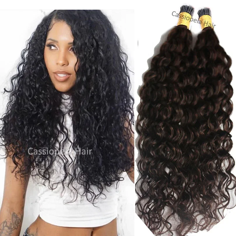 Brown Deep Curly I Tip Human Hair Extensions For Women 1g/s 100 strand Brazilian Loose Deep Curly Human Hair_voghion.com
